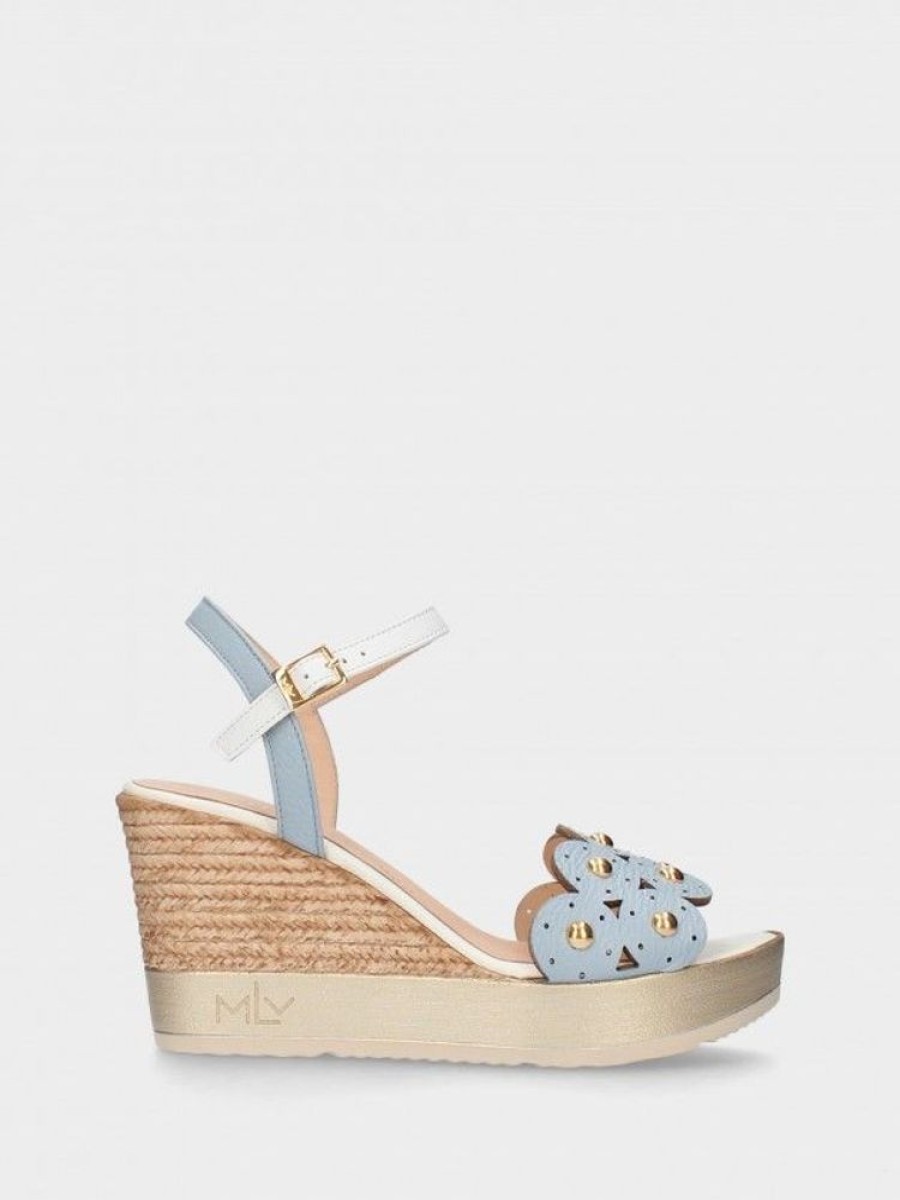 Calcado POLY | Sandalias Com Cunha Alta Azuis Para Mulher Poly33