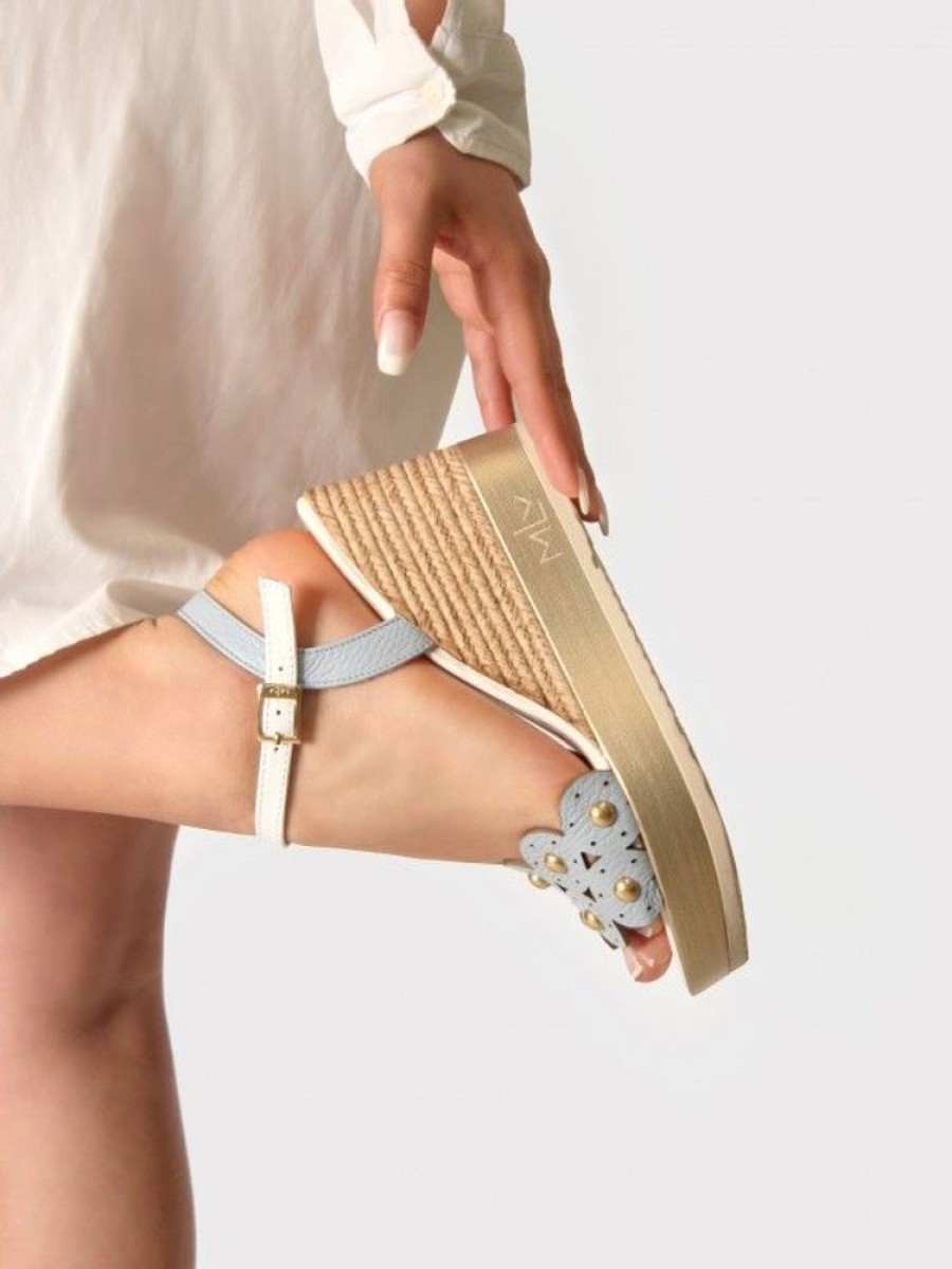 Calcado POLY | Sandalias Com Cunha Alta Azuis Para Mulher Poly33